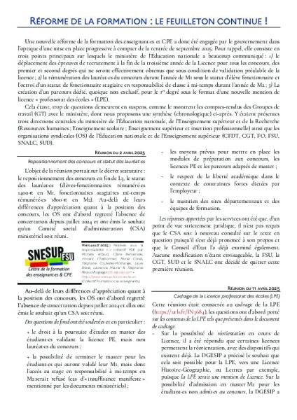 RÉFORME DE LA FORMATION : LE FEUILLETON CONTINUE !