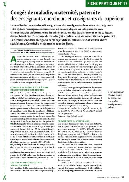 Fiche pratique n°17 - Congés de maladie, maternité, paternité des  enseignants-chercheurs et enseignants du supérieur. Quel impact sur les obligations de service d'enseignement ?