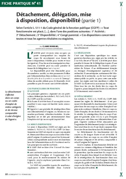 Fiche pratique n°41 - Détachement, délégation, mise à disposition, disponibilité (partie 1)