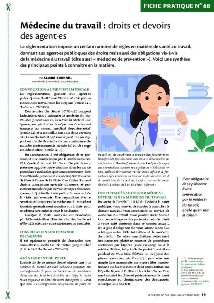 Fiche pratique n° 68 - Médecine du travail : droits et devoirs des agent.es