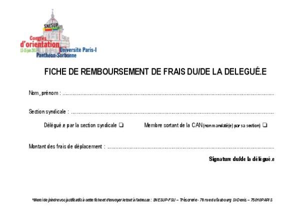 Fiche de remboursement de frais