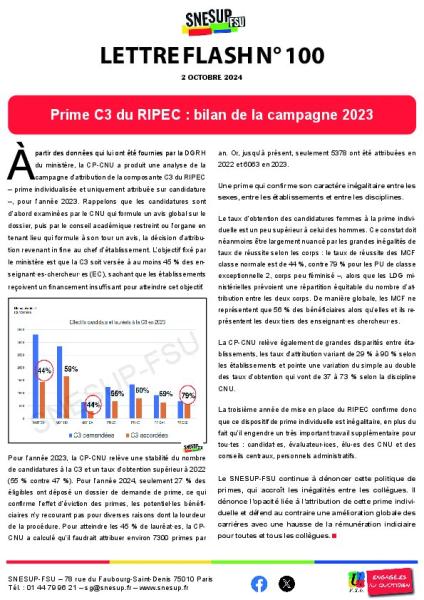 Prime C3 du RIPEC : bilan de la campagne 2023 - Lettre flash n°100 du 2 octobre 2024