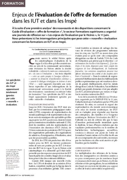 Enjeux de l’évaluation de l’offre de formation dans les IUT et dans les Inspé