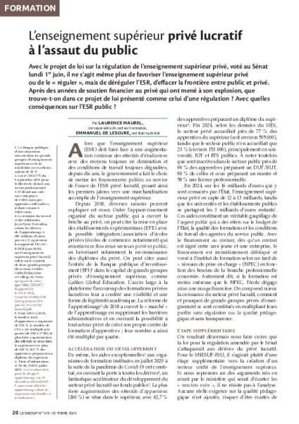 L’enseignement supérieur privé lucratif  à l’assaut du public