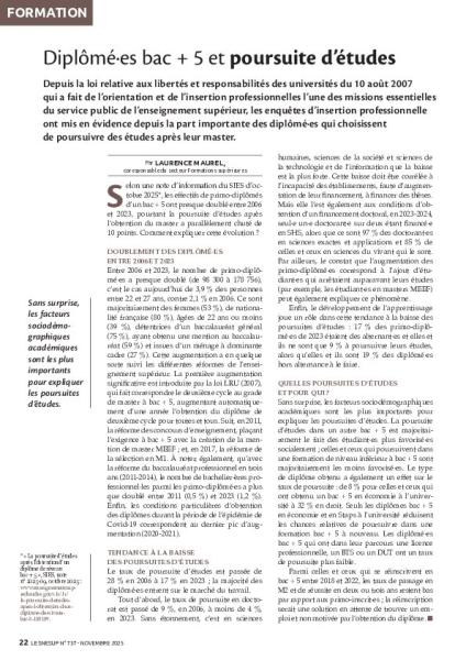 Diplômé·es bac + 5 et poursuite d’études Diplômé·es bac + 5 et poursuite d’études