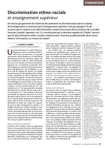 Discrimination ethno-raciale et enseignement supérieur