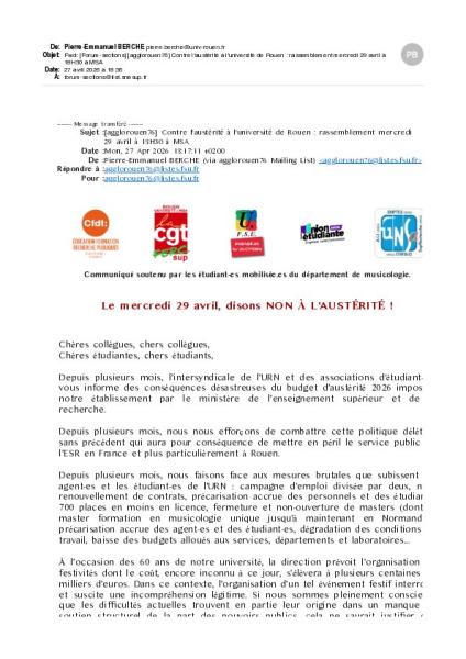 UNIVERSITE ROUEN - Rassemblements contre l'austérité