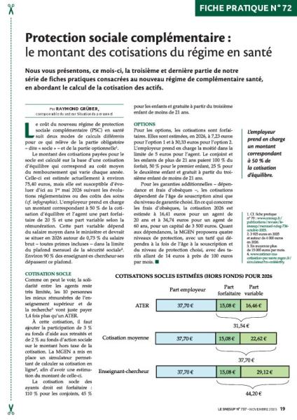 Fiche pratique n°72 - Protection sociale complémentaire : le montant des cotisations du régime en santé