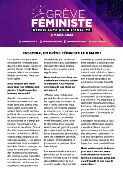 8 mars 2022, GRÈVE FÉMINISTE – Déferlante pour l'égalité