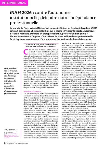 iNAF! 2026 : contre l’autonomie institutionnelle, défendre notre indépendance professionnelle