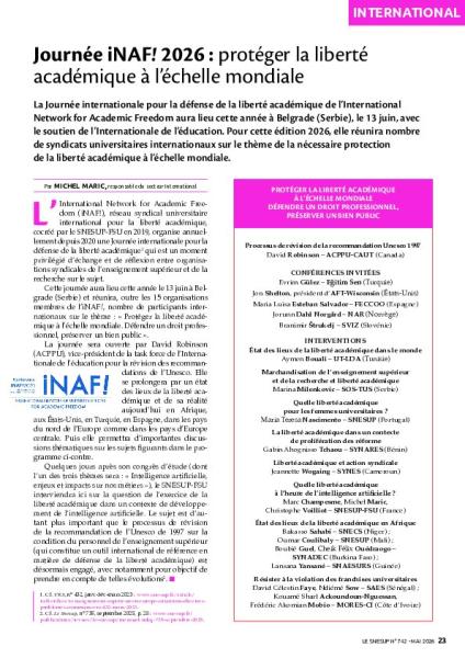 Journée iNAF! 2026 : protéger la liberté académique à l’échelle mondiale