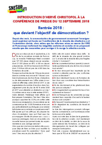 Introduction d’Hervé Christofol à la conférence de presse du 12 septembre 2018