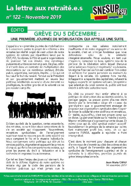 La Lettre aux retraité.e.s n° 122- Novembre 2019