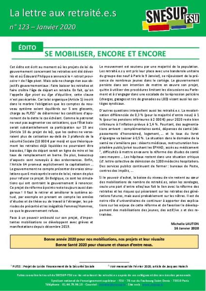 La Lettre aux retraité.e.s n° 123 - Janvier 2020