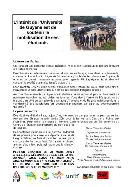 Université de Guyane : « La terre des parias... » - Tract intersyndical du 25 mars 2019