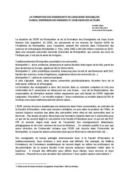 La formation des enseignants en Languedoc-Roussillon : fusion, dispersion des missions et confusion des acteurs 
