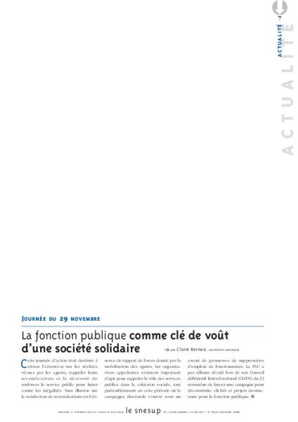 JOURNEE DU 29 NOVEMBRE : La fonction publique comme clé de voût d’une société solidaire - Claire Bornais - N° 650 DECEMBRE 2017