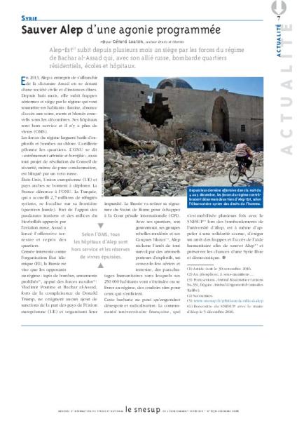 Syrie : sauver Alep d'une agonie programmée - Gérard Lauton - N° 650 DECEMBRE 2017