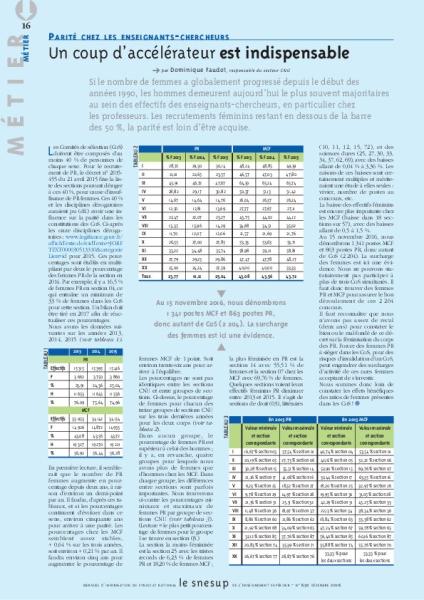 PARITÉ CHEZ LES ENSEIGNANTS-CHERCHEURS : Un coup d’accélérateur est indispensable - Dominique Faudot - N° 650 DECEMBRE 2017
