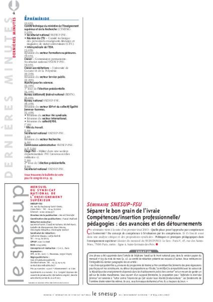 Séminaire SNESUP-FSU : séparer le bon grain de l'ivraie, par le Snesup/N° 654 AVRIL 2017