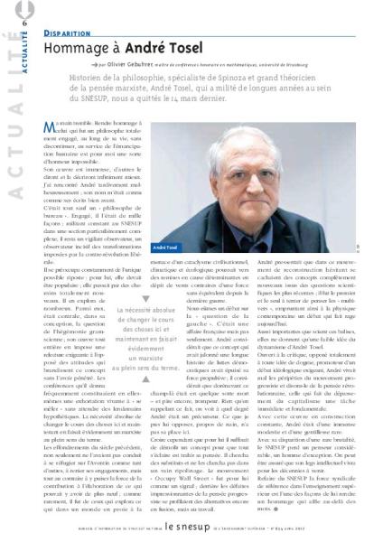 Disparition : hommage à André Tosel, par Olivier Gebuhrer/N° 654 AVRIL 2017