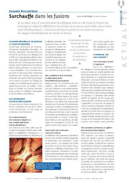 Journée fusion/Idex : surchauffe dans les fusion, par Anne Roger/N° 654 AVRIL 2017