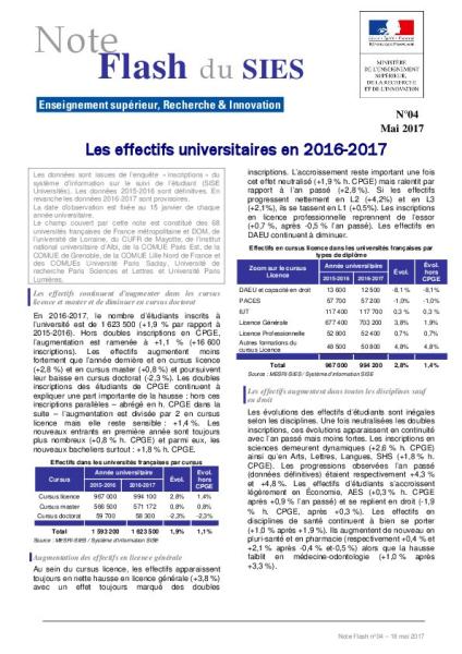 Note FLASH 4 - Les effectifs universitaires en 2016-2017