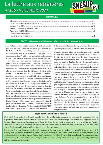 La lettre aux retraité·es n° 136 - novembre 2024