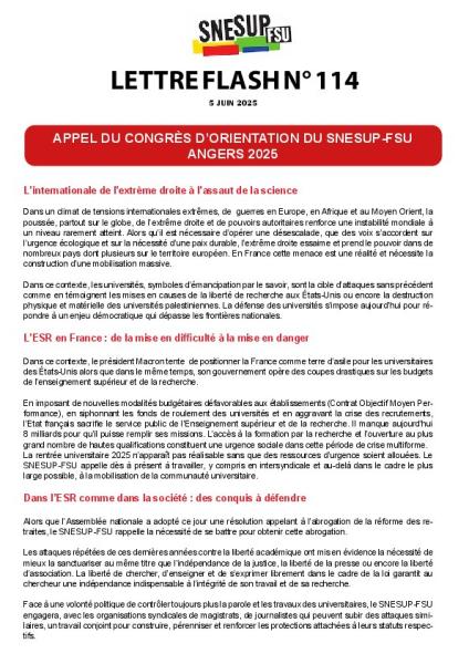 Appel du congrès du SNESUP-FSU à Angers - 5 juin 2025