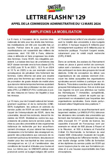 Appel de la Commission administrative du 12 mars 2026 - Amplifions les mobilisations - Lettre flash n° 129