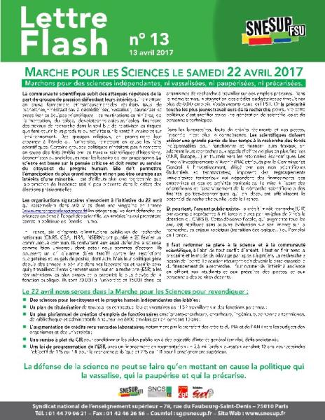 MARCHE POUR LES SCIENCES LE SAMEDI 22 AVRIL 2017 - Lettre Flash n°13