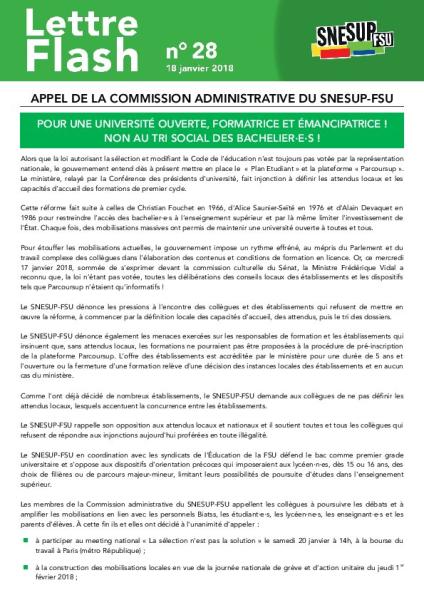POUR UNE UNIVERSITÉ OUVERTE, FORMATRICE ET ÉMANCIPATRICE ! NON AU TRI SOCIAL DES BACHELIER·E·S - LETTRE FLASH 28