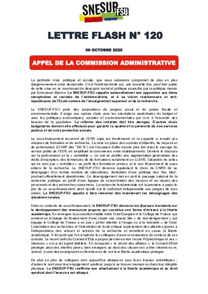 Appel de la commission administrative du 9 octobre 2025 - Lettre Flash n°120
