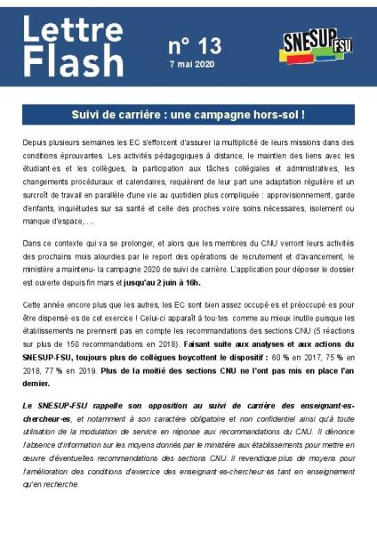 Suivi de carrière : une campagne hors-sol ! - Lettre flash n°13 du 7 mai 2020