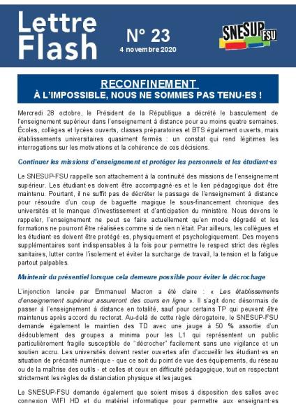 Reconfinement - À l’impossible, nous ne sommes pas tenu·es ! - Lettre flash n°23 du 4 novembre 2020