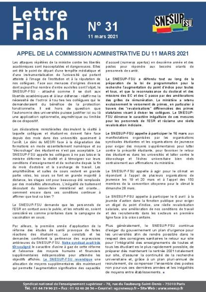 Lettre flash n° 31 - Appel de la CA du 11 mars 2021
