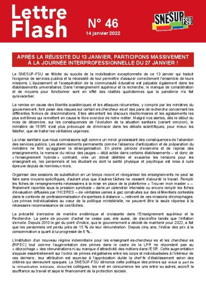 Après la réussite du 13 janvier, participons massivement à la journée interprofessionnelle du 27 janvier ! - Lettre flash n°46 du 14 janvier 2022
