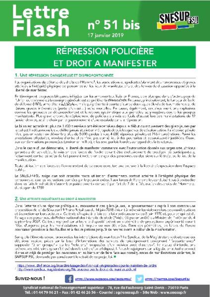 Répression policière et droit à manifester - Lettre Flash n° 51 BIS, 17 janvier 2019