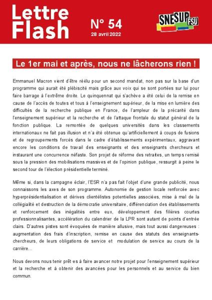 Le 1er mai et après, nous ne lâcherons rien !  - Lettre Flash n° 54 du 28 avril 2022