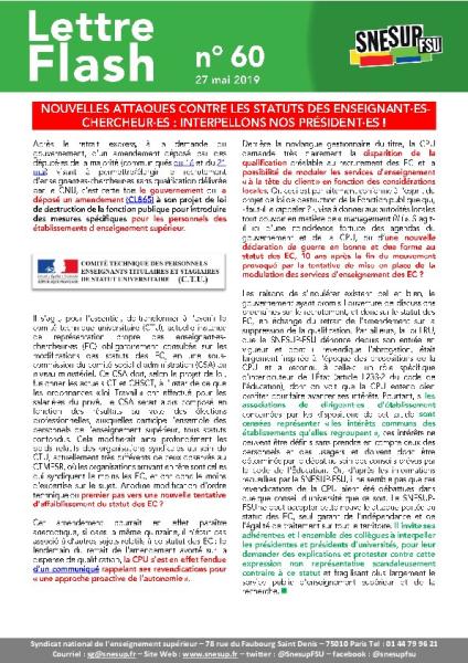 Nouvelles attaques contre les statuts des enseignant·es-chercheur·es : interpellons nos président·es ! - Lettre flash N° 60