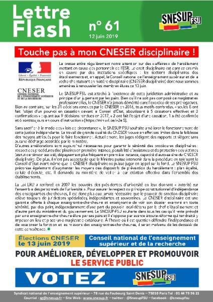 Touche pas à mon CNESER disciplinaire ! - Lettre flash N° 61