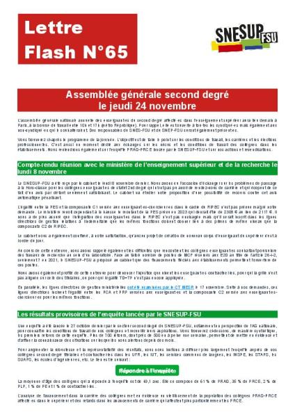 Assemblée générale second degré le jeudi 24 novembre - Lettre flash n°65 du 23 novembre 2022