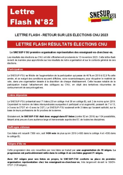 Lettre flash résultats élections CNU - Lettre flash n° 82 du 28 novembre 2023