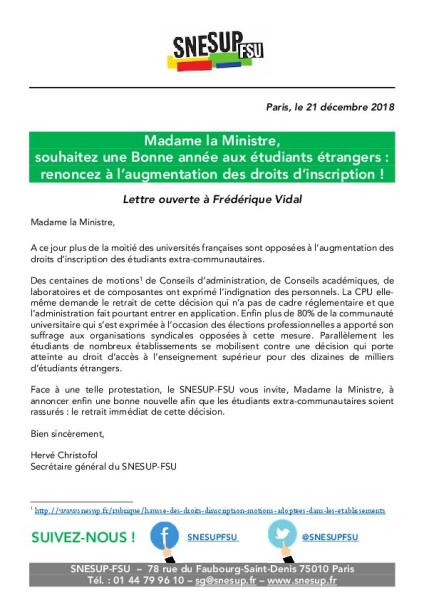 Madame la Ministre,  souhaitez une Bonne année aux étudiants étrangers  !