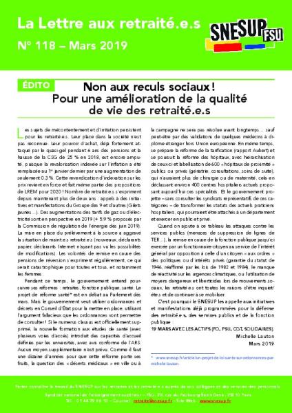 La Lettre aux retraité.e.s n° 118 - Mars 2019
