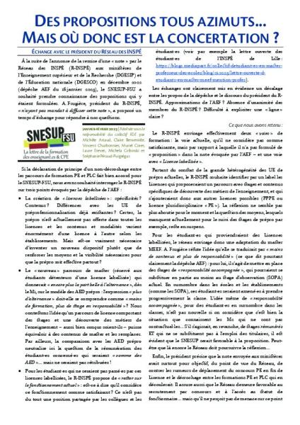 Lettre FDE janvier-février 2023 - Des propositions tous azimuts... Mais où donc est la concertation ? 