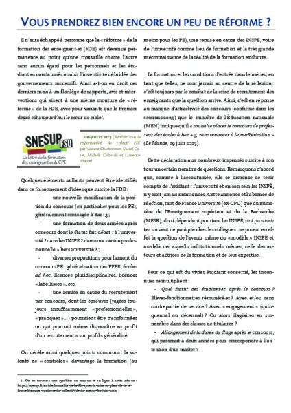 Lettre FDE juillet 2023 - Vous prendrez bien encore un peu de réforme ?