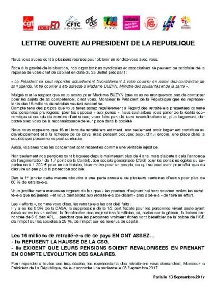 Retraité.e.s : Lettre ouverte au président de la République - Communiqué du groupe des 9