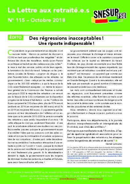 La Lettre aux retraité.e.s n° 115 - Octobre 2018