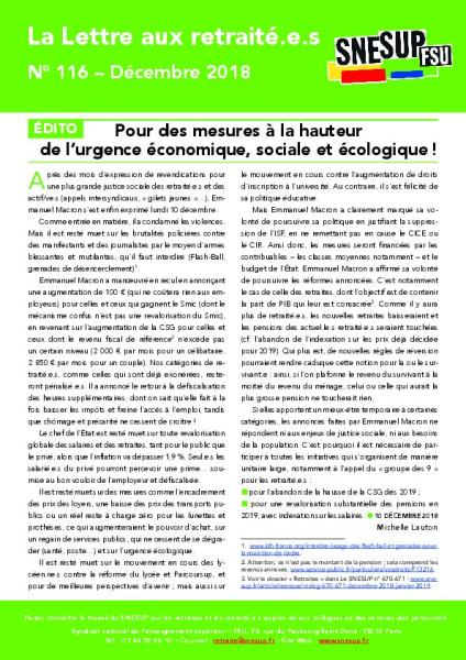 La Lettre aux retraité.e.s n° 116 - Décembre 2018